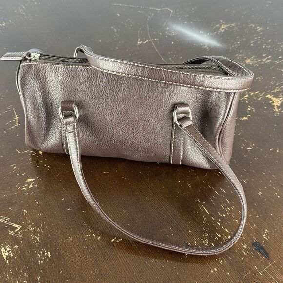 New York & Company Faux Leather Hand Bag Med Brown NY&C Logo Inner Zip Pocket - Picture 4 of 7